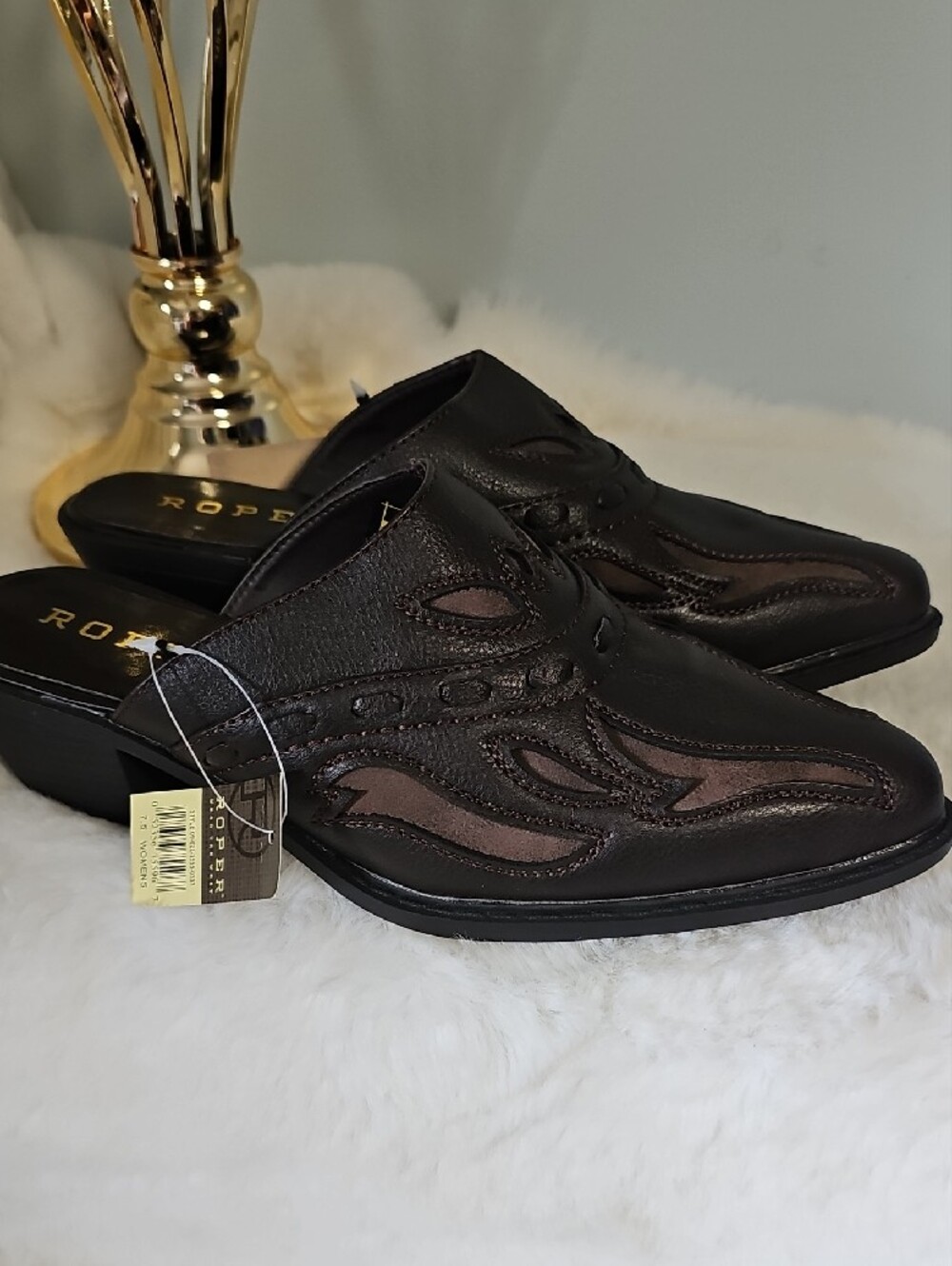 NEW! Roper Womens Dark Brown Leather Slip-On Mules